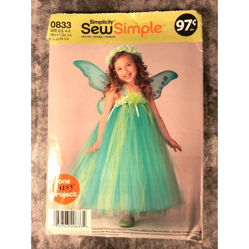 Simplicity 0833 Childs Fairy Costume Sewing Pattern Size 4-8